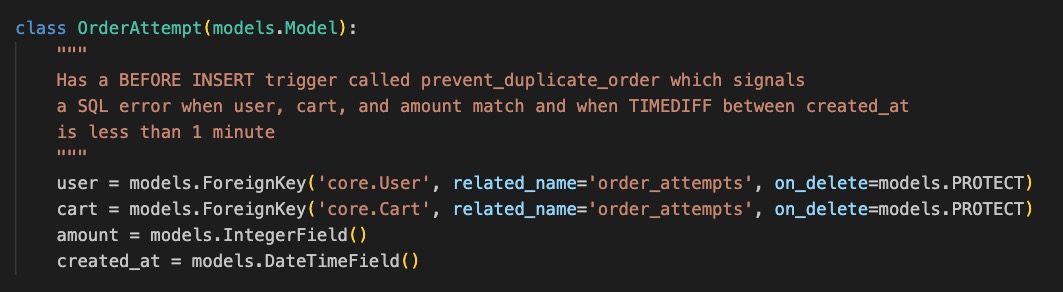 snippet of OrderAttempt class code